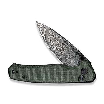 CIVIVI Altus Pocket Folding Knife with Button Lock and Thumb Stud Opener, 2.97" Damascus Blade Green Micarta Handle C20076-DS1