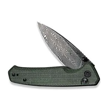 CIVIVI Altus Pocket Folding Knife with Button Lock and Thumb Stud Opener, 2.97" Damascus Blade Green Micarta Handle C20076-DS1