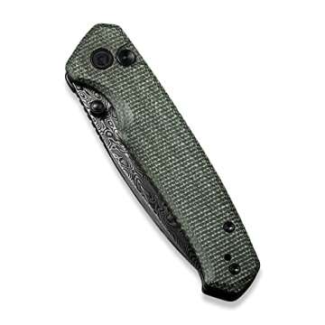 CIVIVI Altus Pocket Folding Knife with Button Lock and Thumb Stud Opener, 2.97" Damascus Blade Green Micarta Handle C20076-DS1