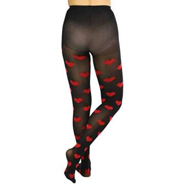 ToBeInStyle Women’s Valentine Opaque Pantyhose w/Large Hearts - Black w/Red Hearts - One Size