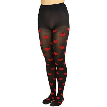 ToBeInStyle Women’s Valentine Opaque Pantyhose w/Large Hearts - Black w/Red Hearts - One Size