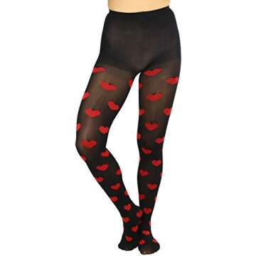 ToBeInStyle Women’s Valentine Opaque Pantyhose w/Large Hearts - Black w/Red Hearts - One Size