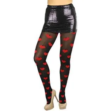 ToBeInStyle Women’s Valentine Opaque Pantyhose w/Large Hearts - Black w/Red Hearts - One Size