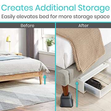 Vive Bed Risers - 3, 5 & 8 Inch Heavy Duty Stackable Risers - Furniture Lifts Risers for Couch, Table, Desk, Chair & Dorm Risers for Bed Frame - Leg Elevator, Height Extender Platform Blocks