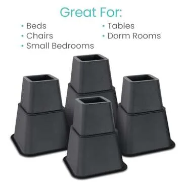 Vive Bed Risers - 3, 5 & 8 Inch Heavy Duty Stackable Risers - Furniture Lifts Risers for Couch, Table, Desk, Chair & Dorm Risers for Bed Frame - Leg Elevator, Height Extender Platform Blocks