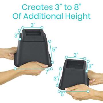 Vive Bed Risers - 3, 5 & 8 Inch Heavy Duty Stackable Risers - Furniture Lifts Risers for Couch, Table, Desk, Chair & Dorm Risers for Bed Frame - Leg Elevator, Height Extender Platform Blocks