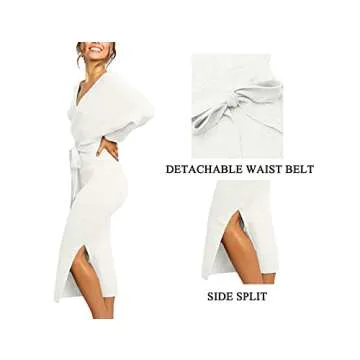 CHERFLY Women's V Neck Sweater Dresses Batwing Long Sleeve Backless Bodycon Long Dress with Belt(Bright White,XX-Large)