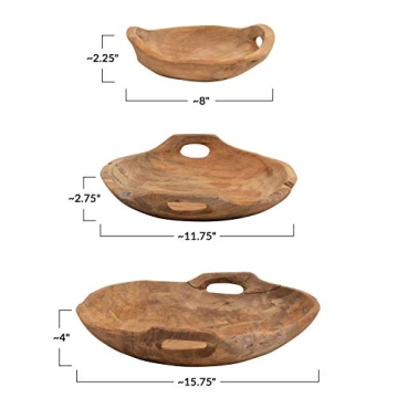 Creative Co-Op Teak Wood Handles Bowl Set of 3