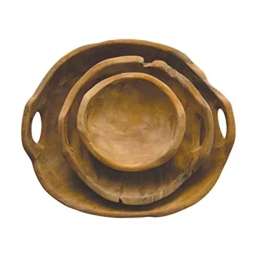 Creative Co-Op Teak Wood Handles Bowl Set of 3