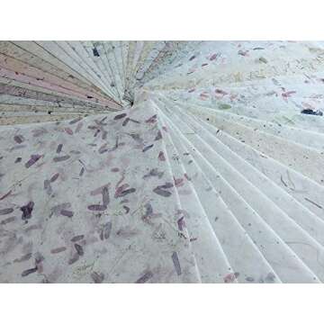 8.5x12 Inches Mulberry Paper Sheet Design Craft Hand Made Art Tissue Japan Origami Washi Wholesale Bulk Sale Unryu Suppliers Thailand Products Card Making Paper with Dried leaves 50 Sheets