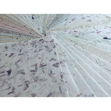 8.5x12 Inches Mulberry Paper Sheet Design Craft Hand Made Art Tissue Japan Origami Washi Wholesale Bulk Sale Unryu Suppliers Thailand Products Card Making Paper with Dried leaves 50 Sheets