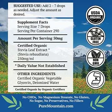 Organic Liquid Stevia Sweetener - Zero Calorie Sugar Substitute