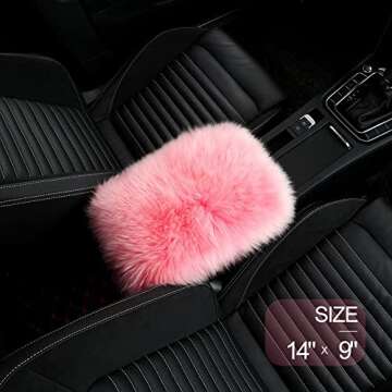 LLB Auto Center Console Cover Pad Universal Fit for SUV/Truck/Car, Genuine Sheepskin Wool Fur Car Ar...
