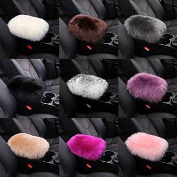 LLB Auto Center Console Cover Pad Universal Fit for SUV/Truck/Car, Genuine Sheepskin Wool Fur Car Armrest Seat Box Cover, Furry Fluffy Auto Armrest Cover Protector (Pink)