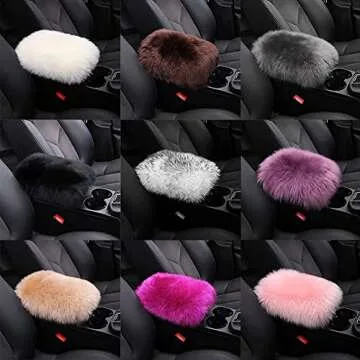 LLB Auto Center Console Cover Pad Universal Fit for SUV/Truck/Car, Genuine Sheepskin Wool Fur Car Armrest Seat Box Cover, Furry Fluffy Auto Armrest Cover Protector (Pink)