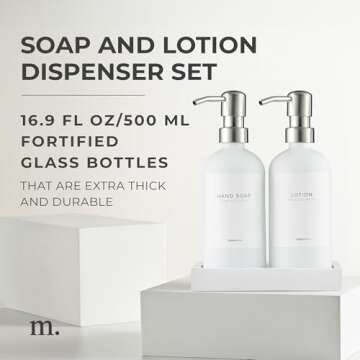 MaisoNovo Soap Dispenser 3-Piece Set | 16.9oz White Bottles with Silver Stainless Steel Pumps