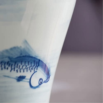 A&B Home Blue & White Porcelain Koi Ginger Jar with Lid,D9.5x19 inch