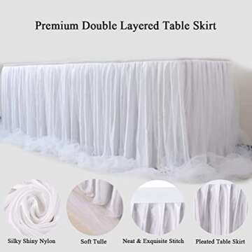 9ft White Tulle Table Skirt for Elegant Table Decor