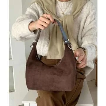 Suede Crescent Bag Women 2025 Retro Suede Slouchy Bag Fall Work Handbag Shoulder Bag Slouchy Tote Underarm Purse