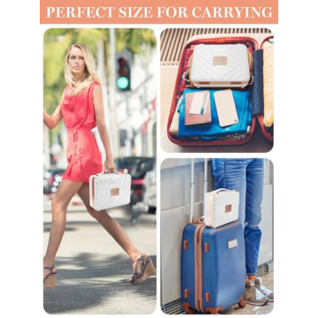 Kalolary Travel Makeup Train Cases with Lighted Mirror 3 Color Setting, Makeup Bag Cosmetic Case Organizer Adjustable Brightness Portable Makeup Storage Box For Makeup Brushes Accessories Tools,White