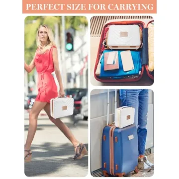 Kalolary Travel Makeup Train Cases with Lighted Mirror 3 Color Setting, Makeup Bag Cosmetic Case Organizer Adjustable Brightness Portable Makeup Storage Box For Makeup Brushes Accessories Tools,White