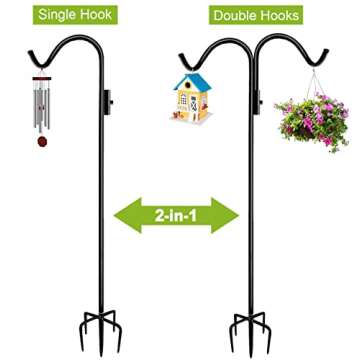 Tuohours 60 Inch Double Shepherd Hook Stand for Outdoor Birdfeeder, Adjustable Two Sided Garden Bird...