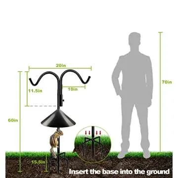 Tuohours 60 Inch Double Shepherd Hook Stand for Outdoor Birdfeeder, Adjustable Two Sided Garden Bird Feeder Pole Holder for Birdhouse Planter Solar Light Lantern, Black, 1 Pack