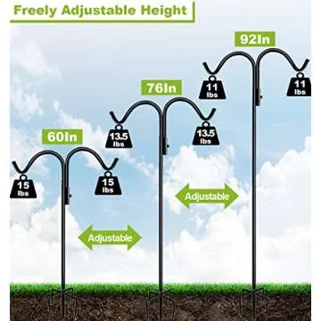 Tuohours 60 Inch Double Shepherd Hook Stand for Outdoor Birdfeeder, Adjustable Two Sided Garden Bird Feeder Pole Holder for Birdhouse Planter Solar Light Lantern, Black, 1 Pack