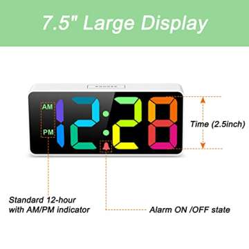 Welgo 7.5 Inches Large Digital Alarm Clock for Seniors & Kids, 0-100% Dimmable Display, USB Charging Port, Adjustable Volume, Easy Operation, Snooze, Outlet Powered for Bedroom