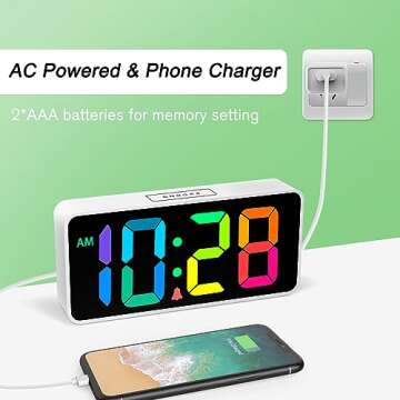 Welgo 7.5 Inches Large Digital Alarm Clock for Seniors & Kids, 0-100% Dimmable Display, USB Charging Port, Adjustable Volume, Easy Operation, Snooze, Outlet Powered for Bedroom