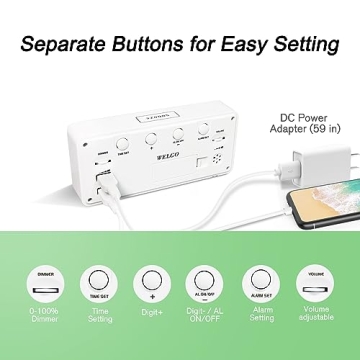 Welgo 7.5" Dimmable Digital Alarm Clock for All Ages