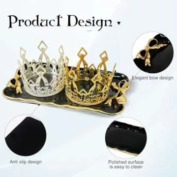 Vintage Decorative Tray Jewelry Tray Towel Tray Storage Tray Rings Necklace Bracelets Earrings Trays Cosmetics Jewelry Organizer Retro Design Bow Decor Resin Plate Coquette Room Decor (Black)