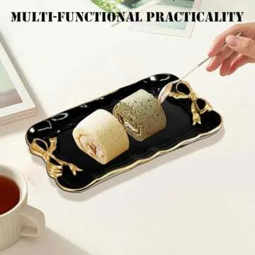 Vintage Decorative Tray Jewelry Tray Towel Tray Storage Tray Rings Necklace Bracelets Earrings Trays Cosmetics Jewelry Organizer Retro Design Bow Decor Resin Plate Coquette Room Decor (Black)