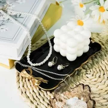 Vintage Decorative Tray Jewelry Tray Towel Tray Storage Tray Rings Necklace Bracelets Earrings Trays Cosmetics Jewelry Organizer Retro Design Bow Decor Resin Plate Coquette Room Decor (Black)