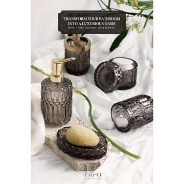 EMPO 6PCS Bathroom Clear Glass Accessories Set (Lotion Soap Dispenser, Soap Dish, Toothbrush Holder,...