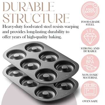 Bellemain Premiere Donut Pan for Baking | Nonstick 12.5 x 8.5” Doughnut Pan with 6-Doughnut Molds | Steel Donut Trays | Make Perfect Bagels and Cake Donuts (2)