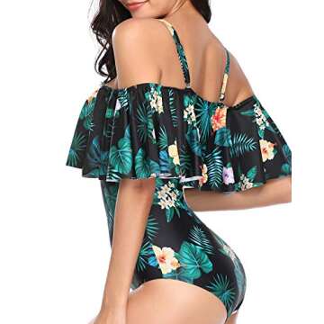 Tempt Me Women's Green Floral Off Shoulder One Piece Swimsuits Flounce Ruffle Bathing Suits XXL