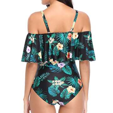 Tempt Me Women's Green Floral Off Shoulder One Piece Swimsuits Flounce Ruffle Bathing Suits XXL