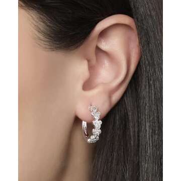 Disney Mickey Mouse Endless Hoop Earrings for Women Official License, Silver Flash-Plated Cubic Zirc...