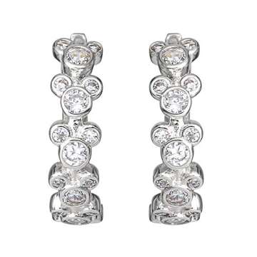 Disney Mickey Mouse Endless Hoop Earrings for Women Official License, Silver Flash-Plated Cubic Zirconia Mickey Earrings