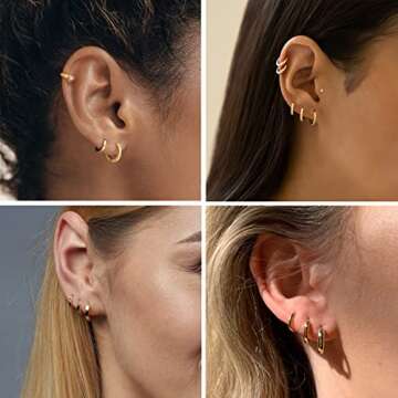 Small Gold Hoop Earrings Set - Hypoallergenic 9 Pairs