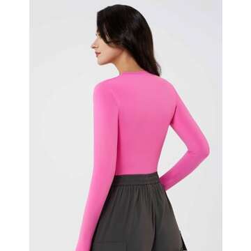 PATTERN HOUR Women's Long Sleeve T-Shirt Slim Fit Crew Neck Basic Sexy Tee Double Line Pink