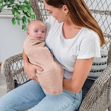 Comfy Cubs Muslin Swaddle Blankets (Pack of 4) - 47” x 47”, Soft Cotton Baby Blanket Set, Large Swaddling Wraps for Newborns - Self-Soothing Baby Swaddle - (Cream, Blush, Bold Blush, Mauve)