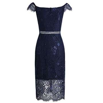Women's Elegant Fixed V-Neck Classic Floral Lace Bodycon Cocktail Lace Dress (931B-1-3 Navy, XL)