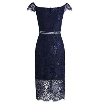 Women's Elegant Fixed V-Neck Classic Floral Lace Bodycon Cocktail Lace Dress (931B-1-3 Navy, XL)