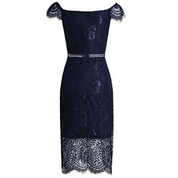 Women's Elegant Fixed V-Neck Classic Floral Lace Bodycon Cocktail Lace Dress (931B-1-3 Navy, XL)