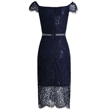 Women's Elegant Fixed V-Neck Classic Floral Lace Bodycon Cocktail Lace Dress (931B-1-3 Navy, XL)