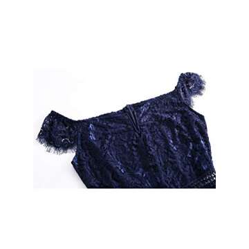 Women's Elegant Fixed V-Neck Classic Floral Lace Bodycon Cocktail Lace Dress (931B-1-3 Navy, XL)