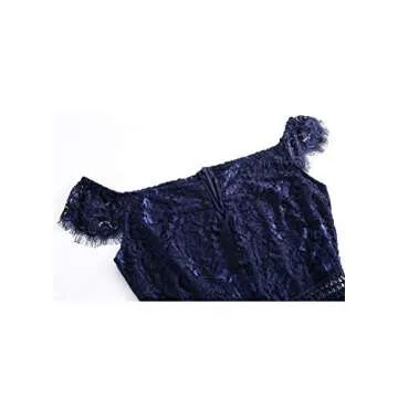 Women's Elegant Fixed V-Neck Classic Floral Lace Bodycon Cocktail Lace Dress (931B-1-3 Navy, XL)