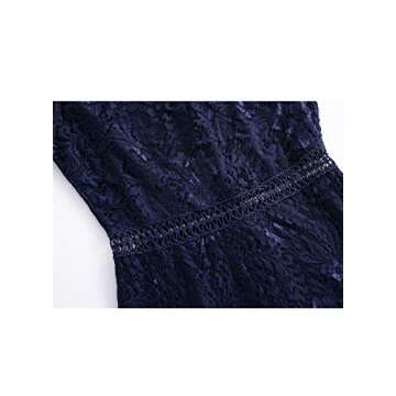 Women's Elegant Fixed V-Neck Classic Floral Lace Bodycon Cocktail Lace Dress (931B-1-3 Navy, XL)